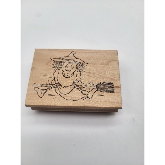 Great Impressions Other - Great Impressions Wood Mounted Rubber Stamp Whimsical Witch Broom Fall Halloween
